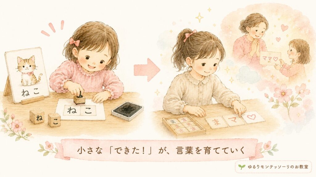 ひらがなスタンプから移動五十音へつながるイメージ