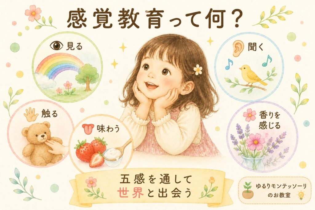 五感を通して世界と出会う感覚教育を表したイラスト