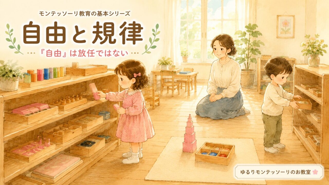 モンテッソーリ教育の自由と規律を表した親子のイラスト