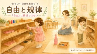モンテッソーリ教育の自由と規律を表した親子のイラスト
