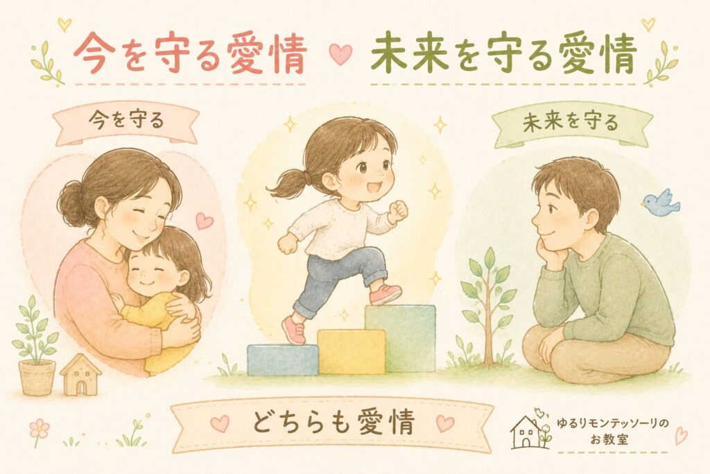 今を守る母性と未来を守る父性を表したイラスト