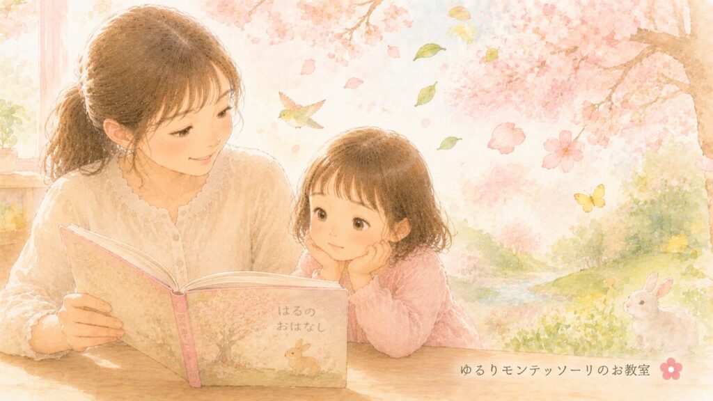 絵本の世界を想像しながら聞く女の子
