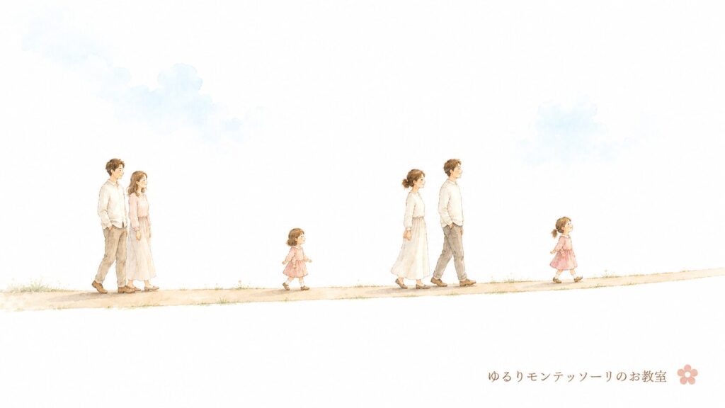 命が家族へ受け継がれていく様子を描いたイラスト