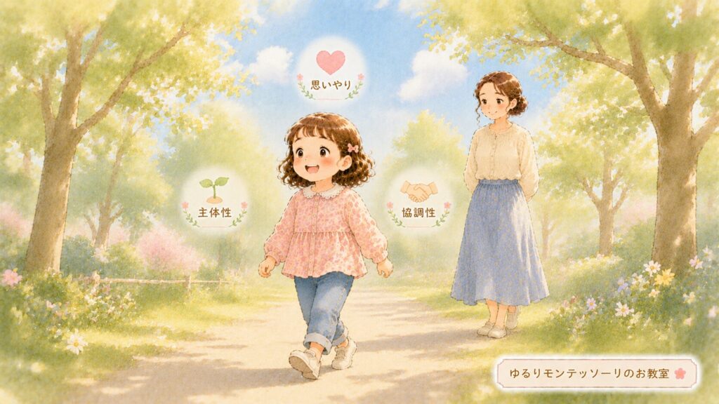 主体性と協調性を育みながら親子で歩んでいく姿を表したイラスト