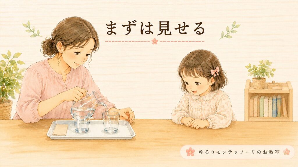 モンテッソーリ教育で静かに提示をするお母さん