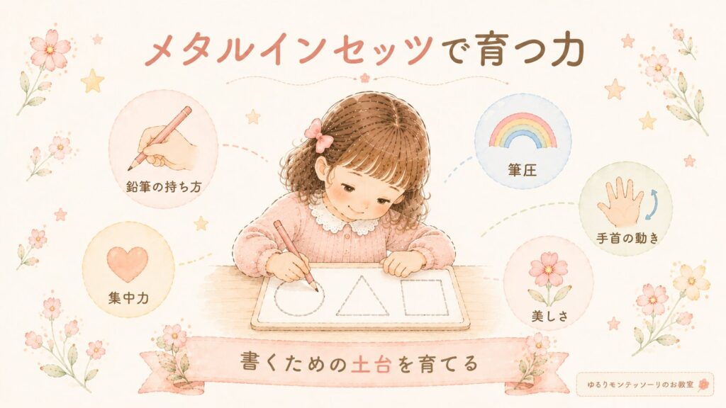 メタルインセッツで筆圧や集中力を育てるイメージ