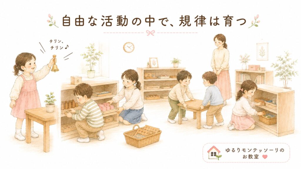 自由な活動の中で規律が育つことを表したイラスト