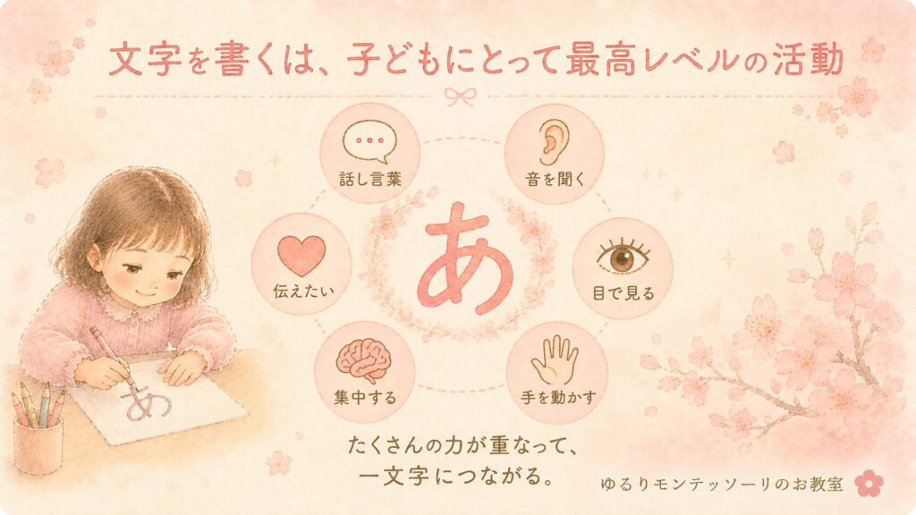 文字を書くために必要な力を表したイラスト