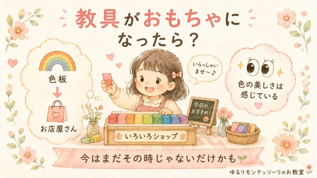色板でお店屋さんごっこを楽しむ女の