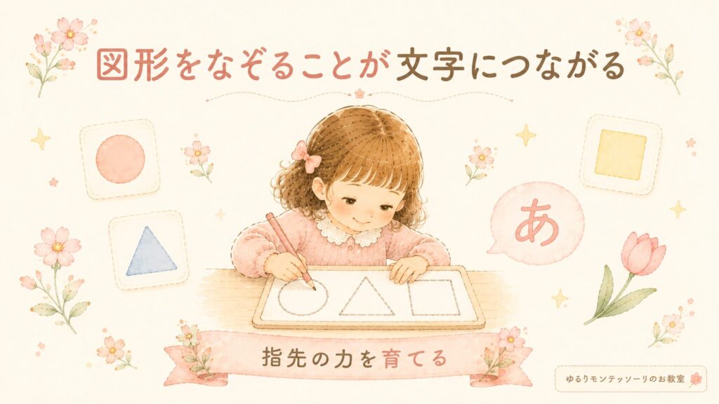 図形をなぞることで文字を書く準備をする女の子