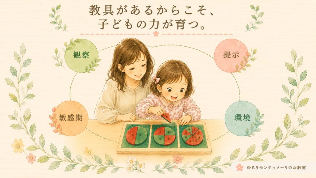 教具と観察や提示の関係を表したイラスト