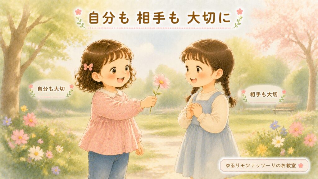 自分の気持ちも相手への思いやりも大切にする子どもを表したイラスト