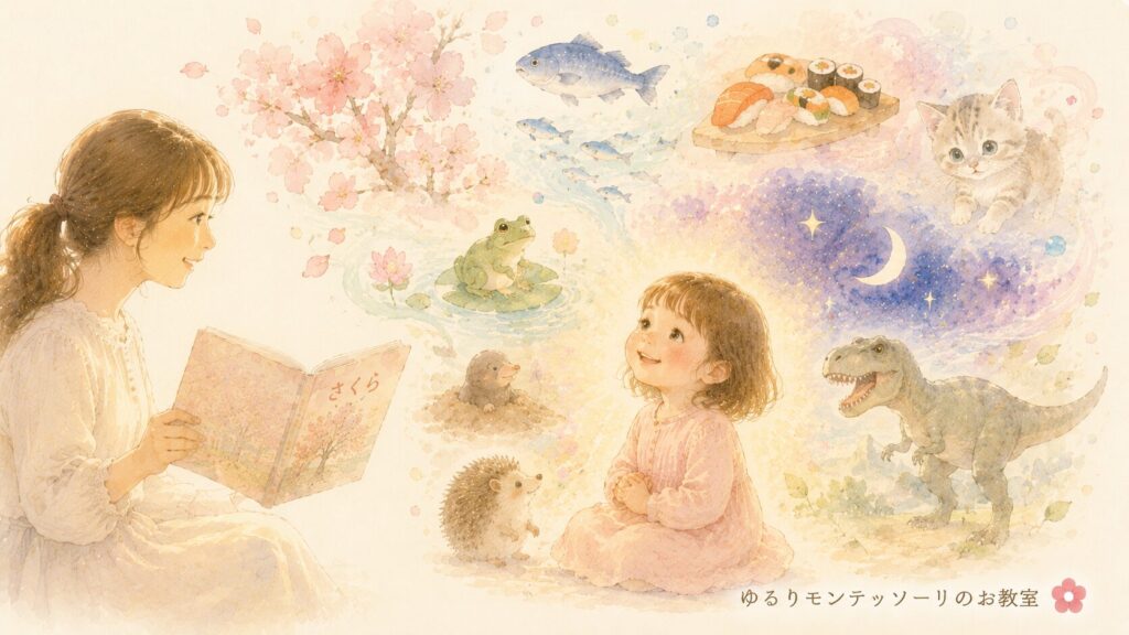 絵本を読んでもらって想像の世界を広げる女の子