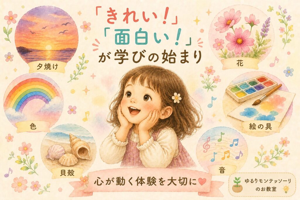 自然や芸術に感動する子どものイラスト