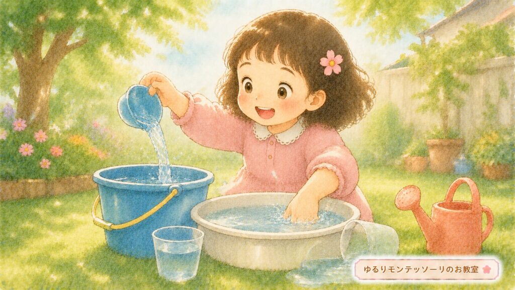 夢中で水遊びを楽しむ子どものイラスト