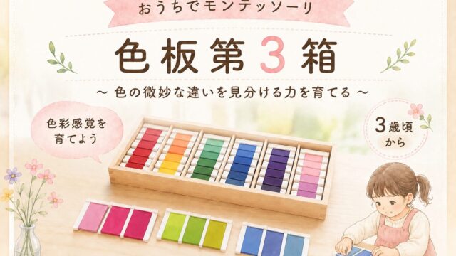 モンテッソーリの色板第３箱で美しい色の世界を楽しむ女の子のイラスト