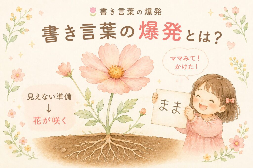 花が咲くように文字を書く力が育つことを表したイラスト