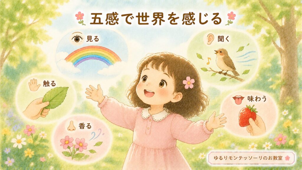 五感を使って世界を感じる子どものイラスト