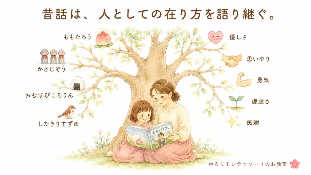 昔話は人としての在り方を語り継ぐのイラスト