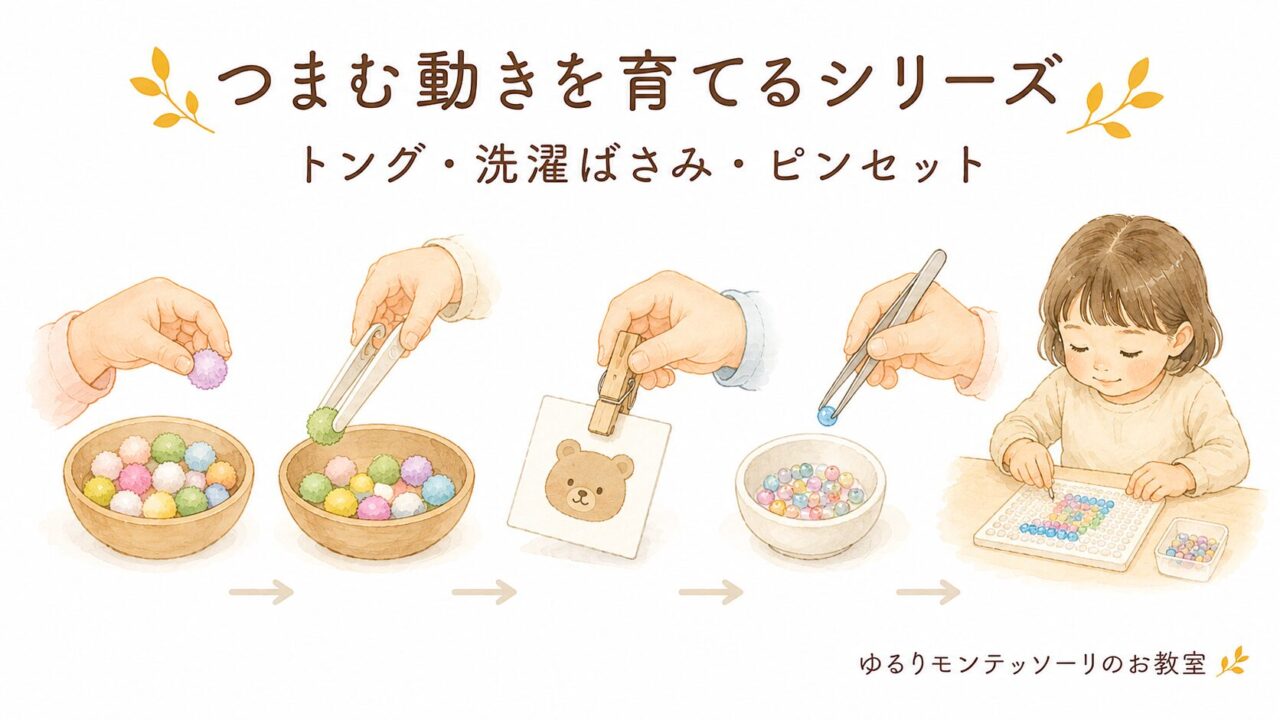 モンテッソーリ教育のつまむおしごと（トング・洗濯ばさみ・ピンセット）