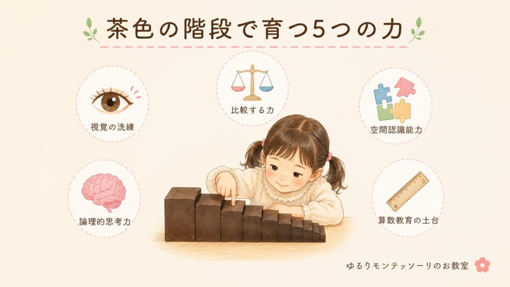 茶色の階段で育つ5つの力をまとめたイラスト