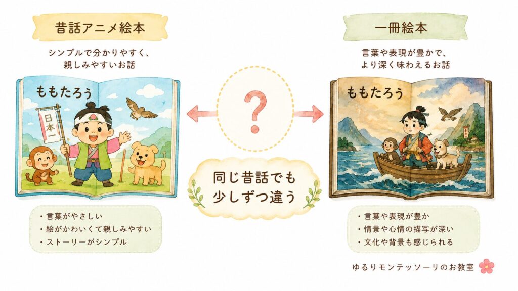 同じ昔話でも表現や結末が異なる絵本
