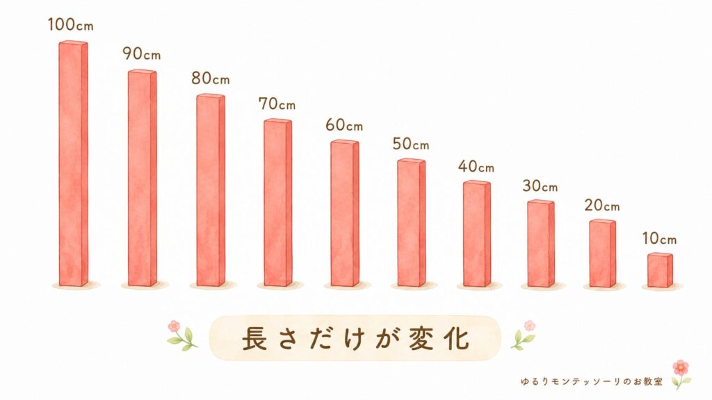 長さだけが変化するモンテッソーリ教具「赤い棒」