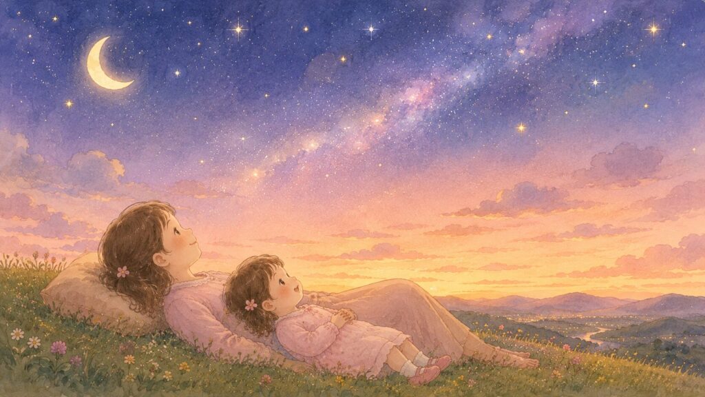 星空を見上げる親子と世界のつながり