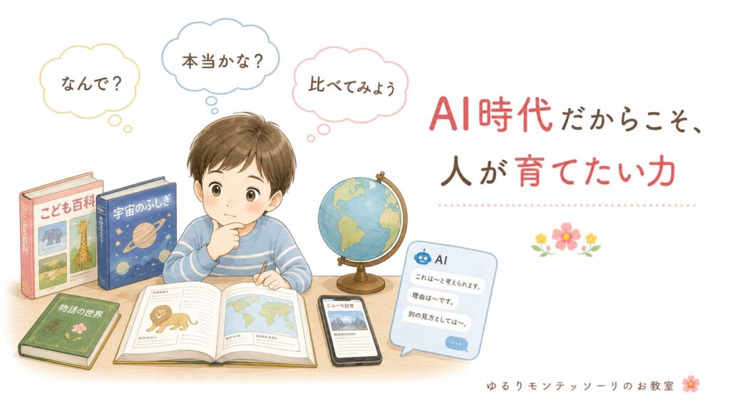本や図鑑、AIなど複数の情報源を見ながら考える子ども