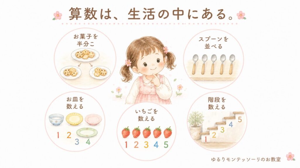 生活の中で数に親しむ親子のイラスト